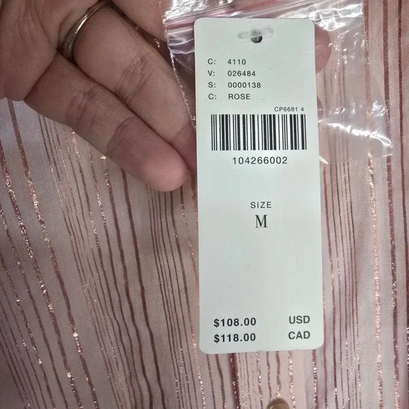 Anthropologie Pilcro The Bobbie Blouse Pink Rose Gold Lurex Stripe Fitted Waist - Picture 7 of 11